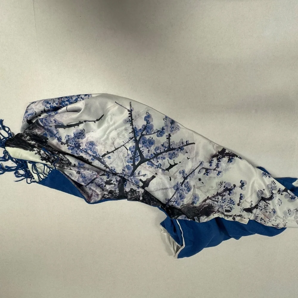 Oriental Floral/Plum‎ Blossom Print With Frindges Edges Scarf - 68